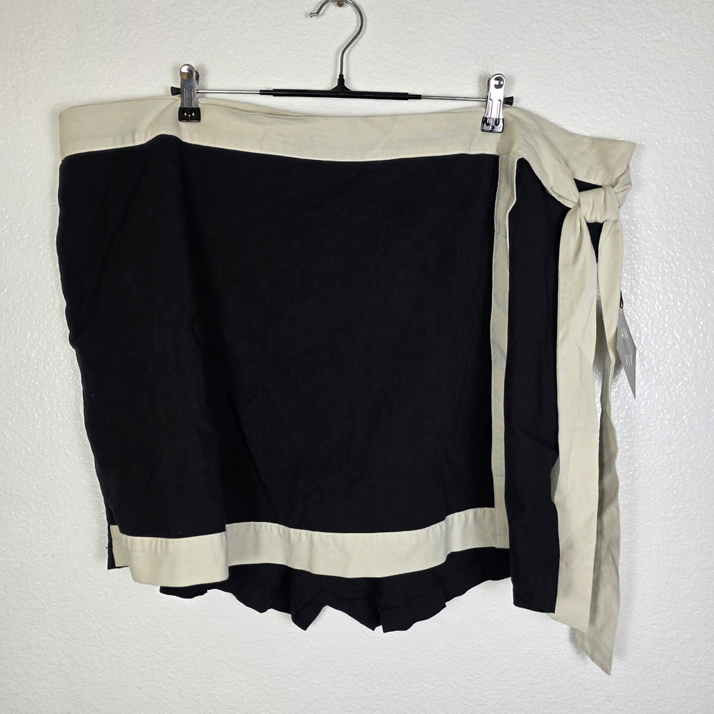 Ava & Viv Women's Black & Ivory Mini Wrap Skort Built-in Shorts Size 3X